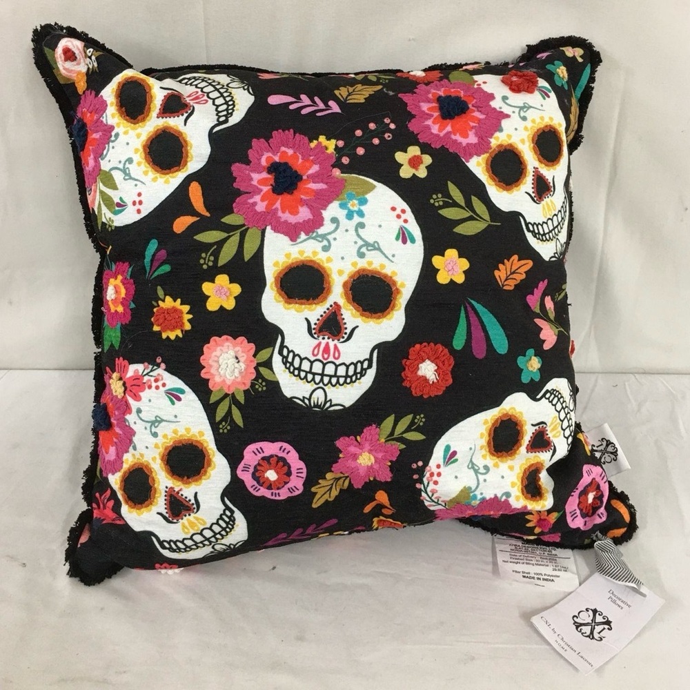 NWT Christian Lacroix Halloween Sugar Skull Floral Embroidered Pillow Decor